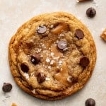 One toffee chocolate chip cookie topped with flaky sea salt.