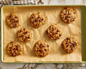 Healthy breakfast cookies baked on a parchment-lined baking sheet.