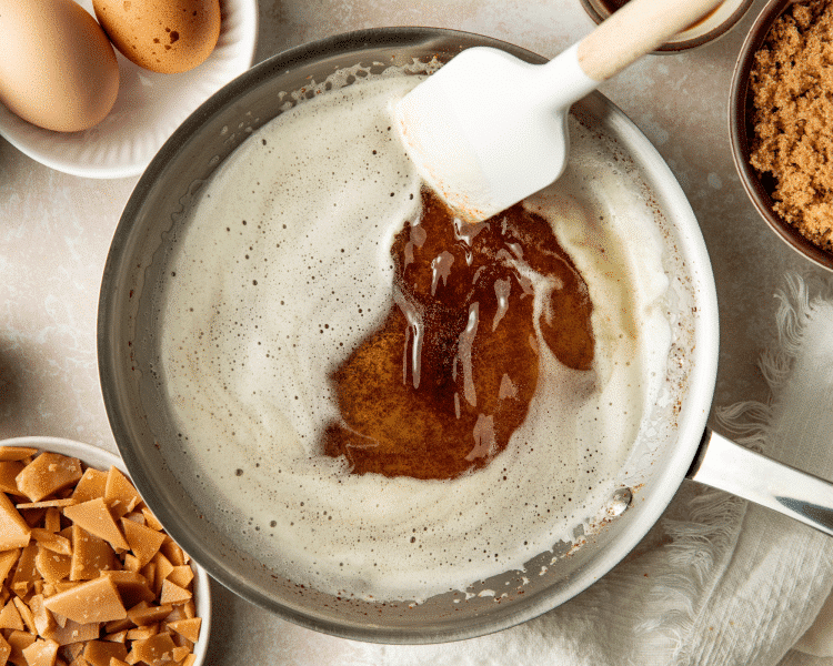 Browning the butter in a skillet.
